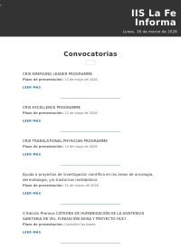 Newsletter IIS La Fe Informa: Lunes, 16 de marzo de 2026
